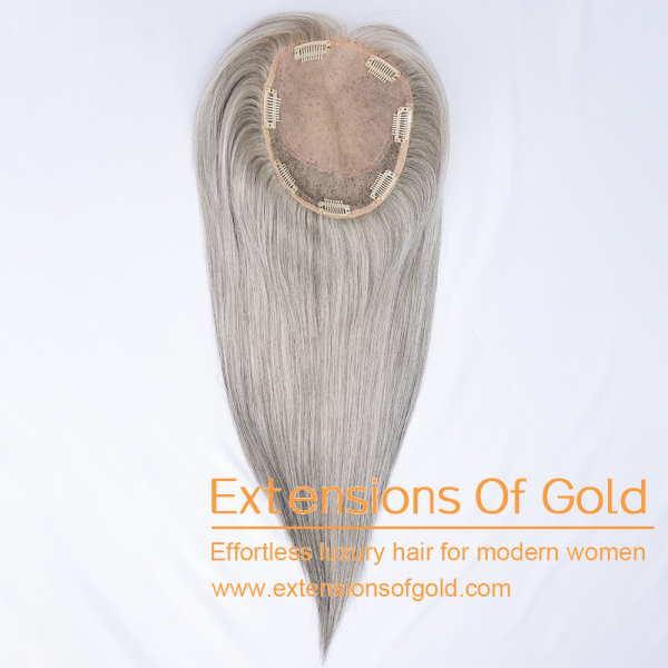 6x6.5" Silk Base Hair Topper 16" Light Grey Mixture Hair 110% Density Premium Real Human Hair Topper #EGTC18