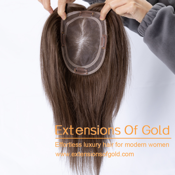 5x6.5" Mono Base Hair Topper 8" Ash Brown Hair 120% Density Premium Real Human Hair Topper #EGTA74