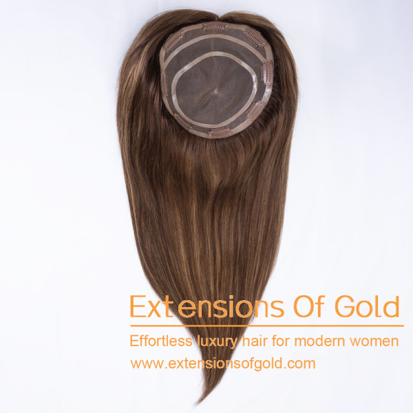 7x7" Mono Base Hair Topper 18" Medium Brown Balayage Hair 160% Density Premium Real Human Hair Topper #EGTA131