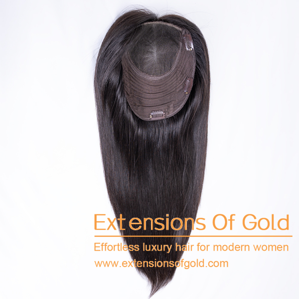7x8" Closed Lace Top Wefted Hair Topper 16" Natural Black Hair 120% Density Premium Real Human Hair Topper #EGTD05