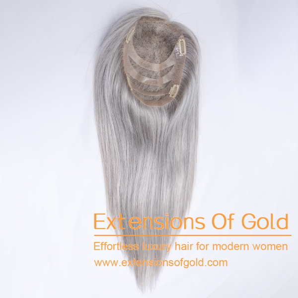 6x8" Closed Full Lace Hair Topper 16" LIght Gray Mixture Hair 120% Density Premium Real Human Hair Topper #EGTE10