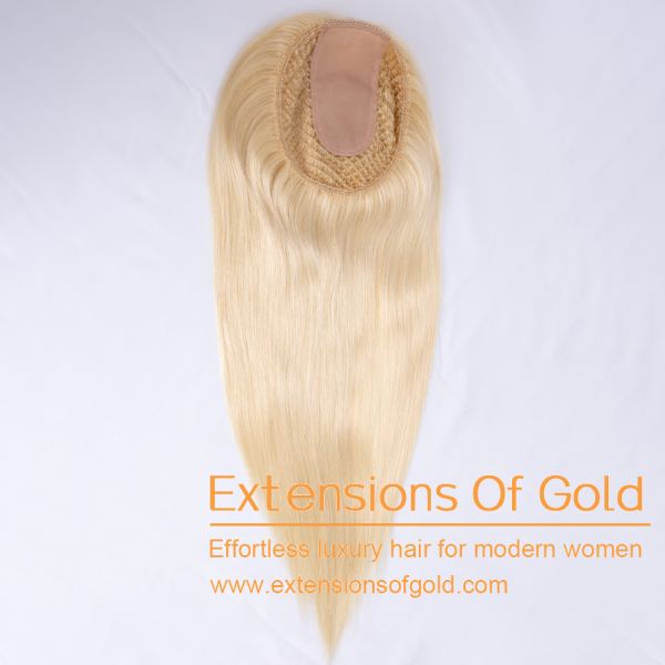 6.5x7" Fishnet Silk Top Hair Topper 18" Bleached Blonde Hair 130% Density Premium Real Human Hair Topper #EGTF03